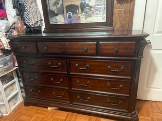 Dark Cherry Wood Dresser with Mirror