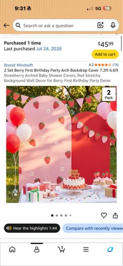 Mindsoft Berry First Birthday Arch Backdrop Cover 2-Pack