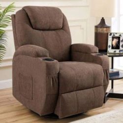 New Rotary Massage Heated Recliner Fabric Whirl- Brown