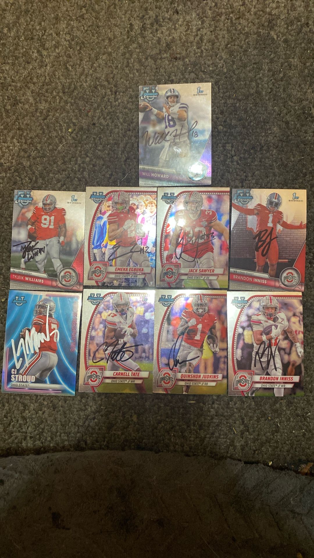 Ohio State Buckeyes Team Autograph Auto Card Lot Signed Howard Sawyer Egbuka Inniss Williams