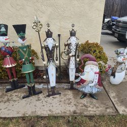 Large Outdoor Christmas Decorations - Nutcrackers, Snowmen, Santa (Set of 6)