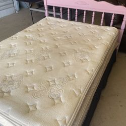 Queen Bed With Frame , Box Spring And Pink Headboard