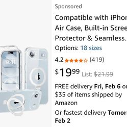 Compatible with iPhone Air Case, Built-in Screen Protector & Seamless Stand, [Military-Grade Protection] Full Body Cover, Strong Magnetic Clear Phone 