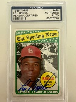Lou Brock Autographed 1969 Topps Baseball Card PSA Certified