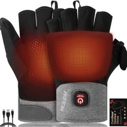 Heated Gloves for Men Women, Rechargeable Detachable Full & Half Hands Heated Glove Fingerless Electric Heating Gloves Hand Warmer for Work, Hunting, 