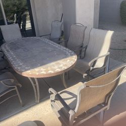 Table With 5 Patio Sling Chairs & 2 Swivel