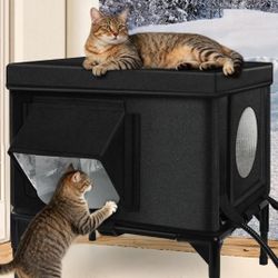New Heated Outdoor Cat House Weatherproof with Heating Pad, Heated Cats House for Outside, Insulated Feral Cat Houses for Outdoor Cats with Safe Escap