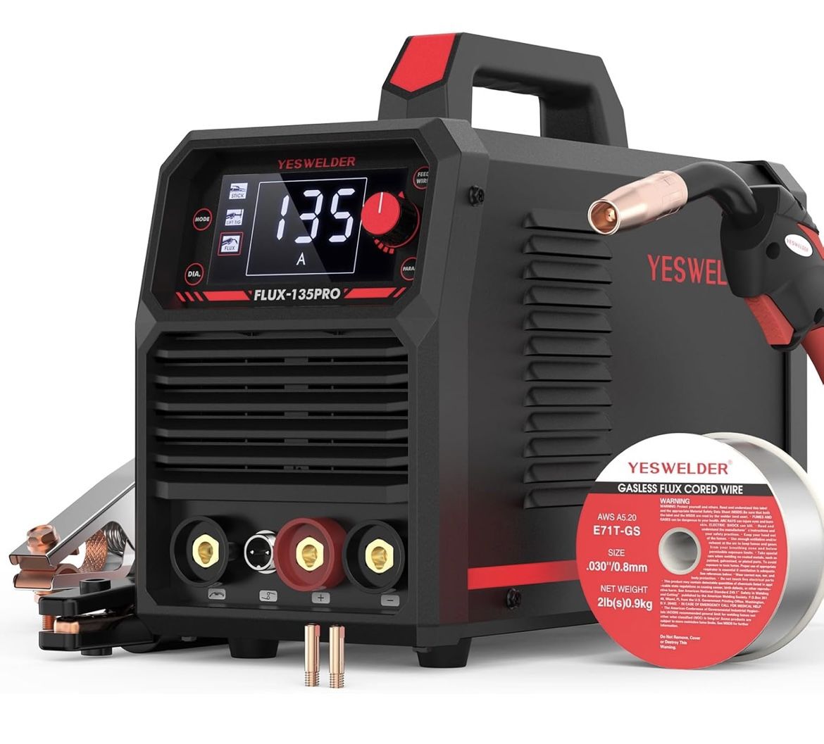 YESWELDER 135Amp MIG Welder,110V Flux Core Welder Flux Core MIG/Lift TIG/Stick 3-in-1 Large