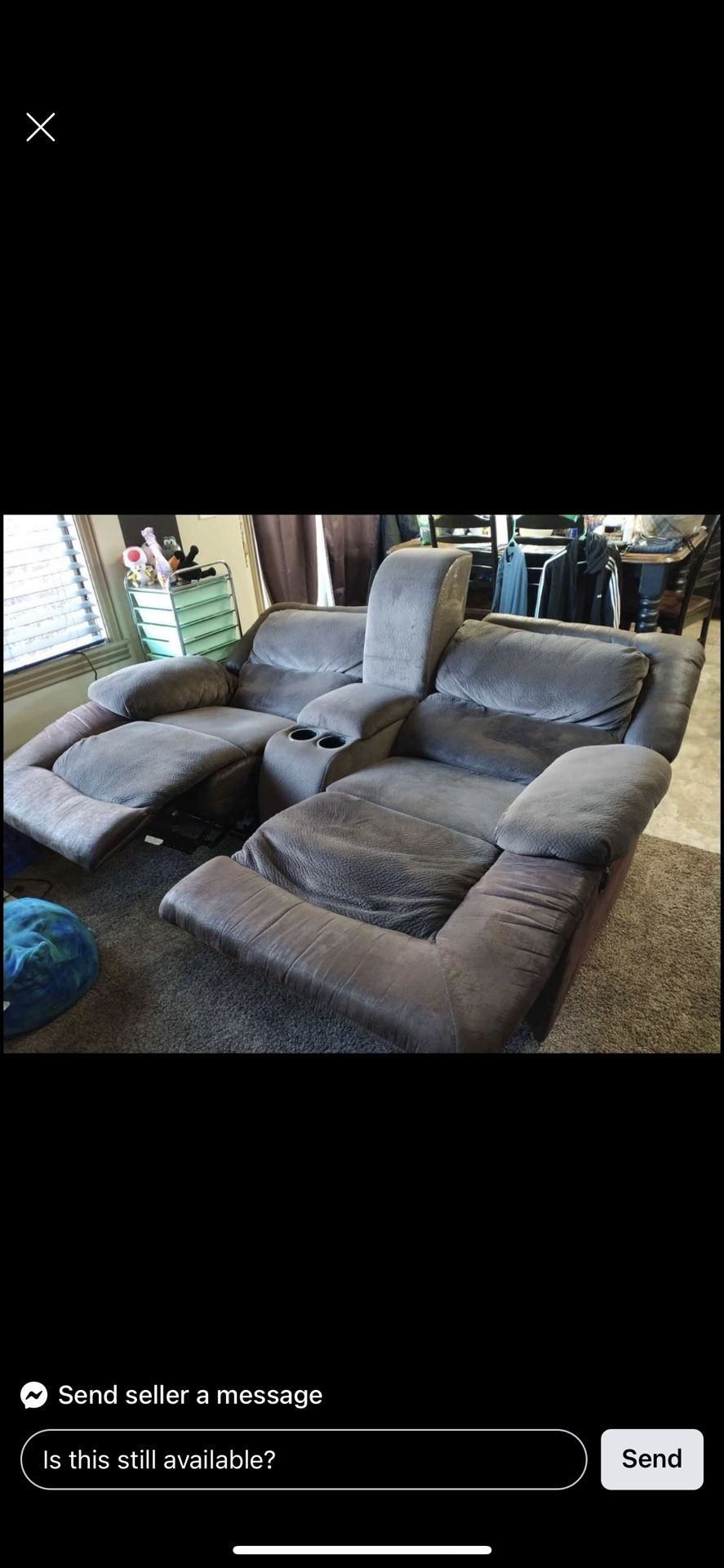 Microfiber couch and loveseat set with recliners bought from RC Willey