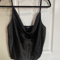 Black Satin Cowl Neck Shirt