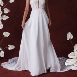 Justin Alexander Chiffon A-Line Wedding Dress 88351 (Added Off the Shoulder Sleeves)