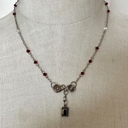 Vintage Sterling Silver Garnet Swarovski Crystal Necklace 