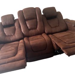 Chestnut Dual Power Recliner Sofa