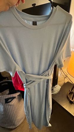 Light Blue T-Shirt Dress with Tie Waist