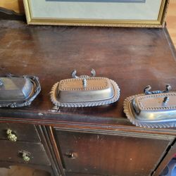 Butter Dishes,silverware,and An Antique Chines Mudman