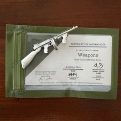 9.3 Grams Silver - .9999 Silver Tommy Gun By Investment Caster With COA - Limited Edition Mintage