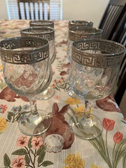 Set of 6 Silver Rimmed Wine Glasses