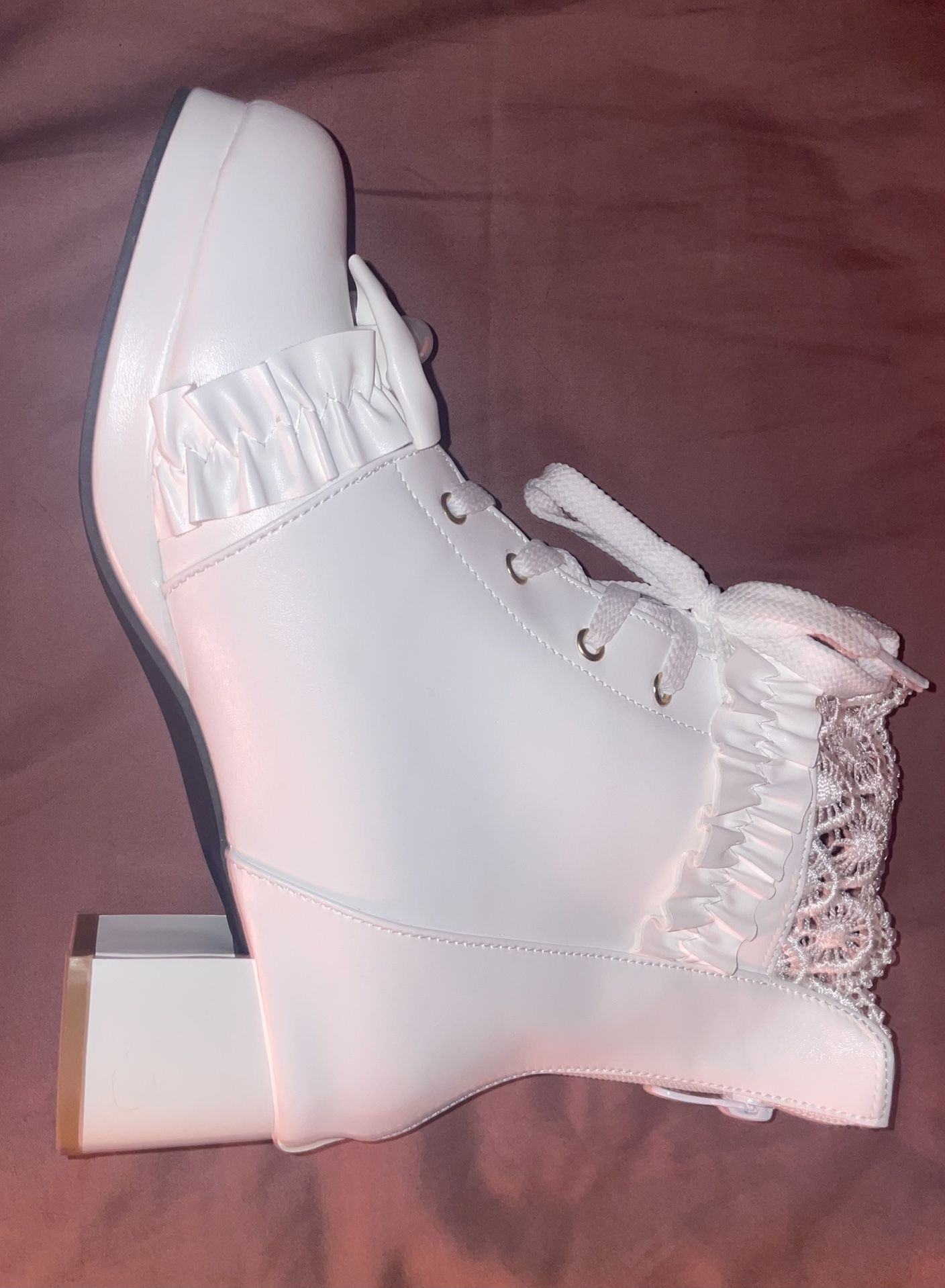 White Lace Lolita Pearl Shoes