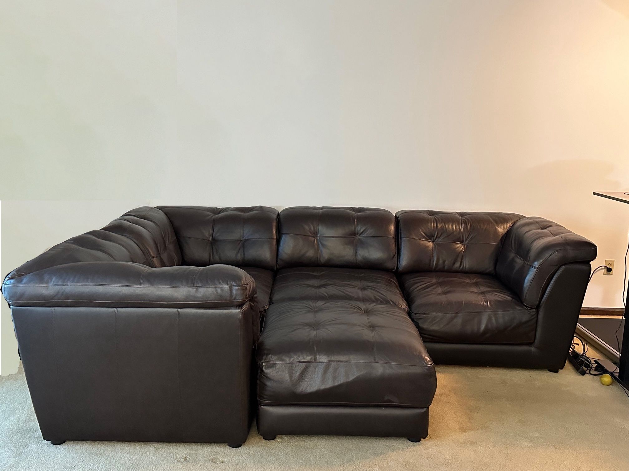 Brown Leather 4 Piece Sectional Sofa With Ottoman