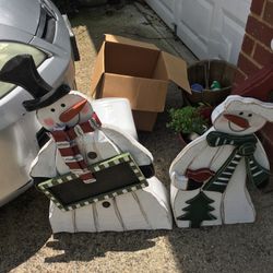 Snowmen. 29” Tall. Solid Wood 