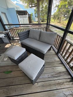 Outdoor Wicker Loveseat and Ottoman Set