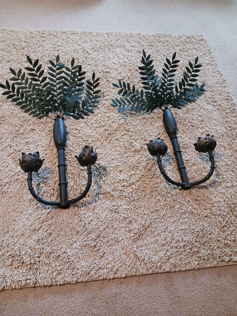 2 Palm Tree Metal Candle Holders