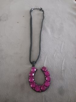 Deep Purple/pink Lucky Horseshoe Rhinestone Necklace 
