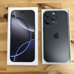 Like New in Box Factory Unlocked iPhone 16 Pro Max 512GB Black Titanium with AppleCare.  
