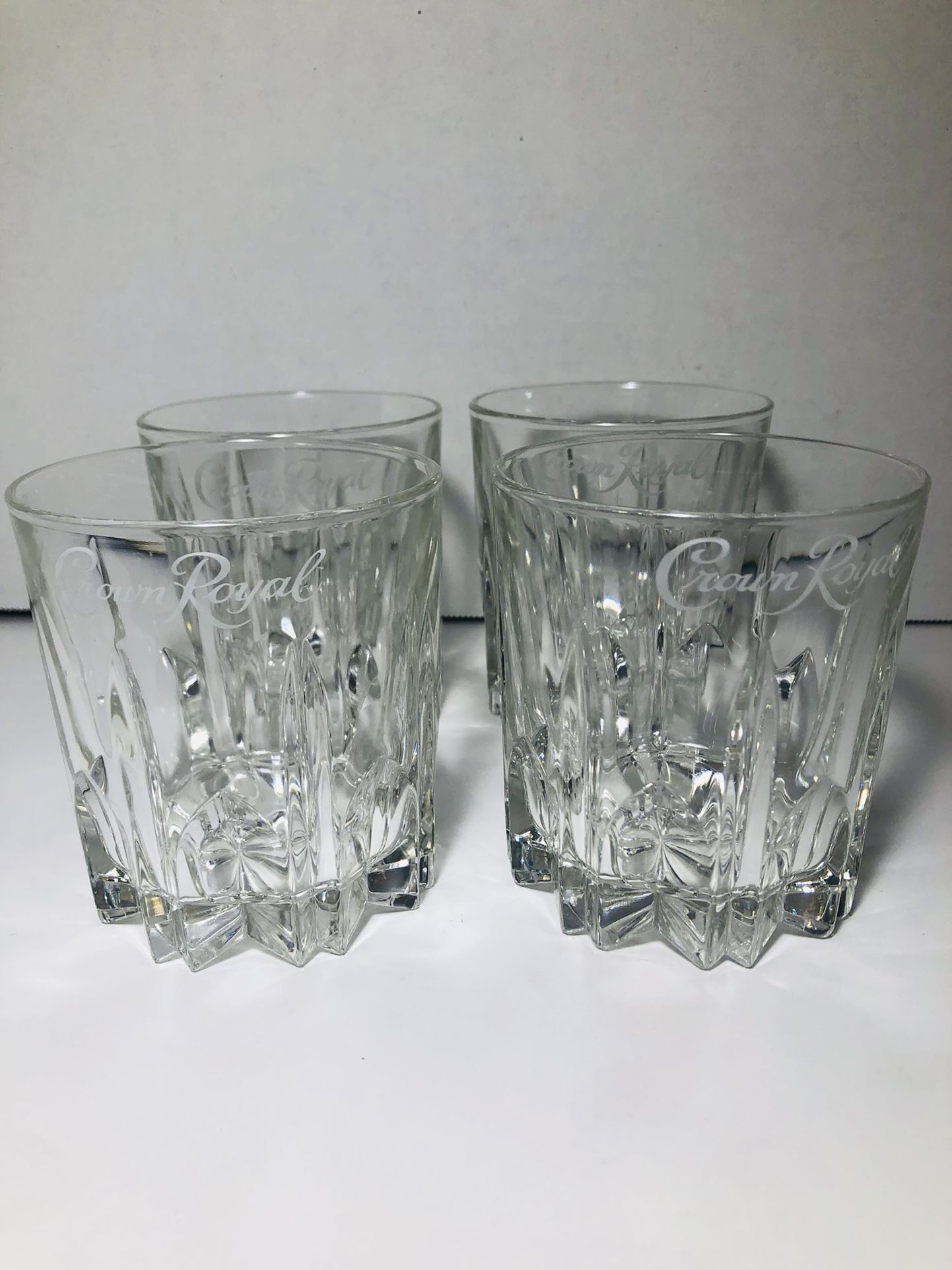 Vintage Crown Royal Starburst Pattern Whiskey Glasses Barware Set Of 4 Made In Italy