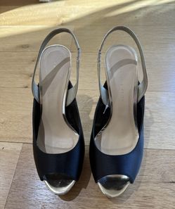 Charles & Keith Black and Gold Peep-Toe Slingback Heels
