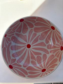 Anthropologie Large Stoneware Serving Bowl: Retro Floral Design