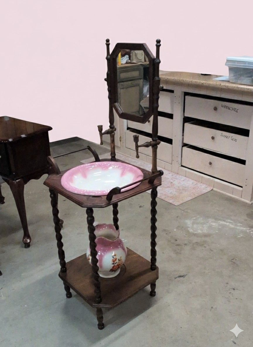 Wash Stand with Bowl & Picture