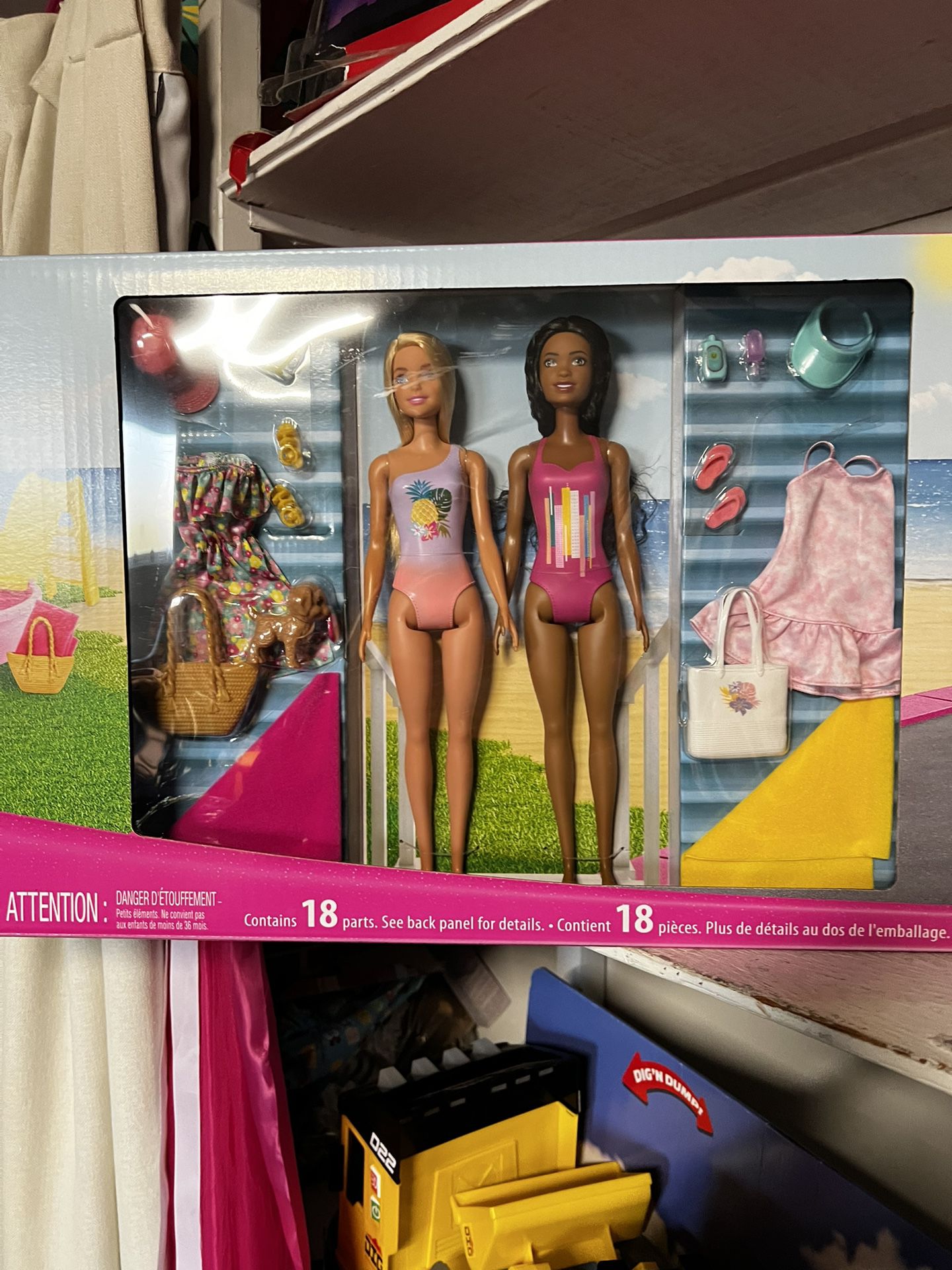 Two Barbie Doll With pool ,clothes And Barbie Car 