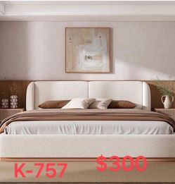 （K-757）King Size Bed Frame, Upholstered Cloud Boucle Platform Beds Frames（2 box）