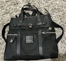 HENRI BENDEL Jetsetter Three Way Tote/Shoulder/ Backpack Black Nylon Leather