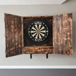 Dart Board and Cabinet with Darts