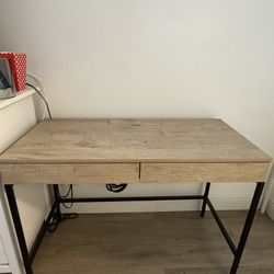 Clean Modern Desk: Hidden Flip-Up Power Strip + Drawers! ⚡✨