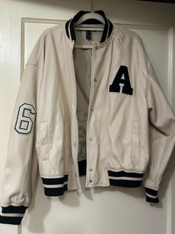 Beige Varsity/Baseball/Jersey Leather Jacket Forever 21
