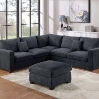 ✅️✅️4 pc black corduroy fabric upholstered sectional sofa with ottoman✅️