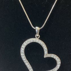Heart Necklace Large Silver W/Rhinestone 