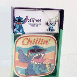 Disney Stitch Fine Silver Plated Necklace With Trinket Jewelry Dish - Gift
