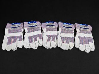 5 Pairs XL Leather Work Gloves – Genuine Cowhide – New