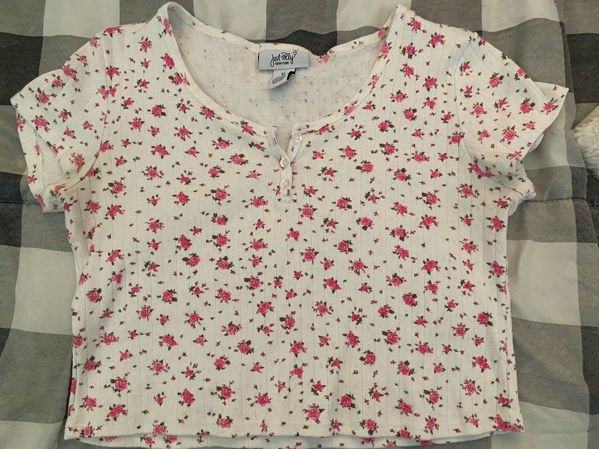 White/pink Flower Crop Top XL