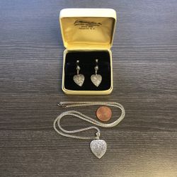 Beautiful new sterling silver 20” necklace with matching heart shaped pendant and earring set