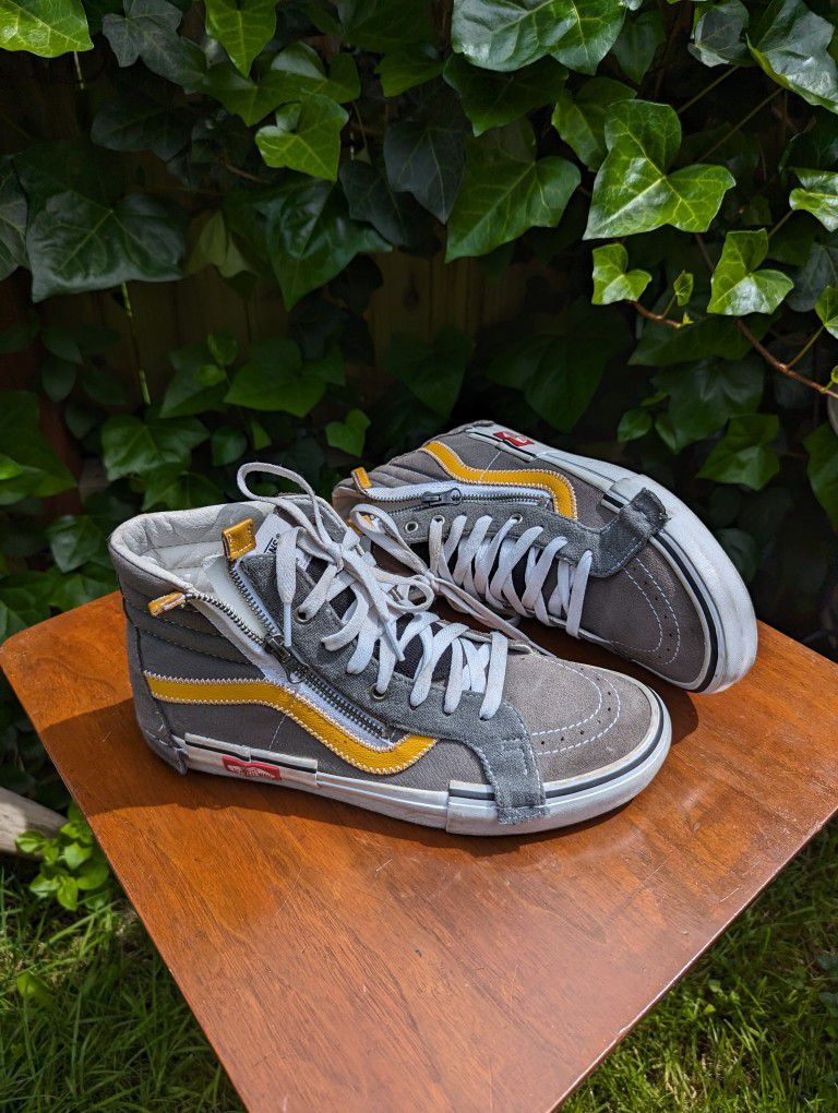 Vans SK8-HI Sneakers Tennis Shoes Reissue Cap Grey/yellow Suede leather&canvasSz Mens 9.5 Women's 11