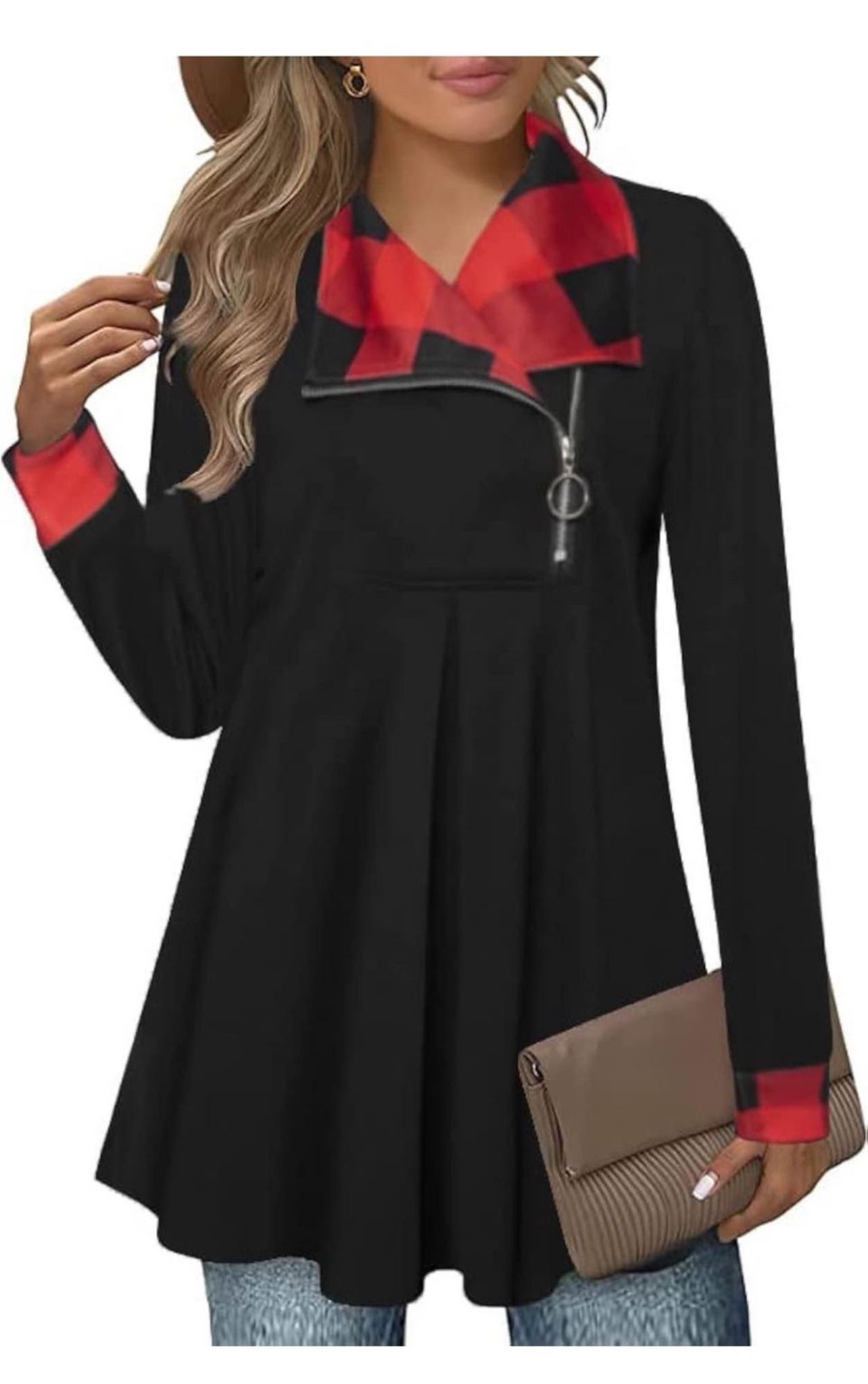 Brandnew Women's Long Sleeve Zipper Lapel Tunic Fashion Pullover Swing Sweatshirt(Medium)