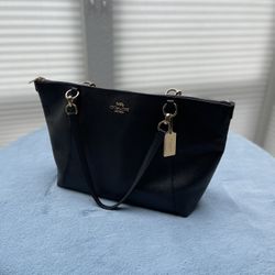 Navy Coach Leather Tote Bag