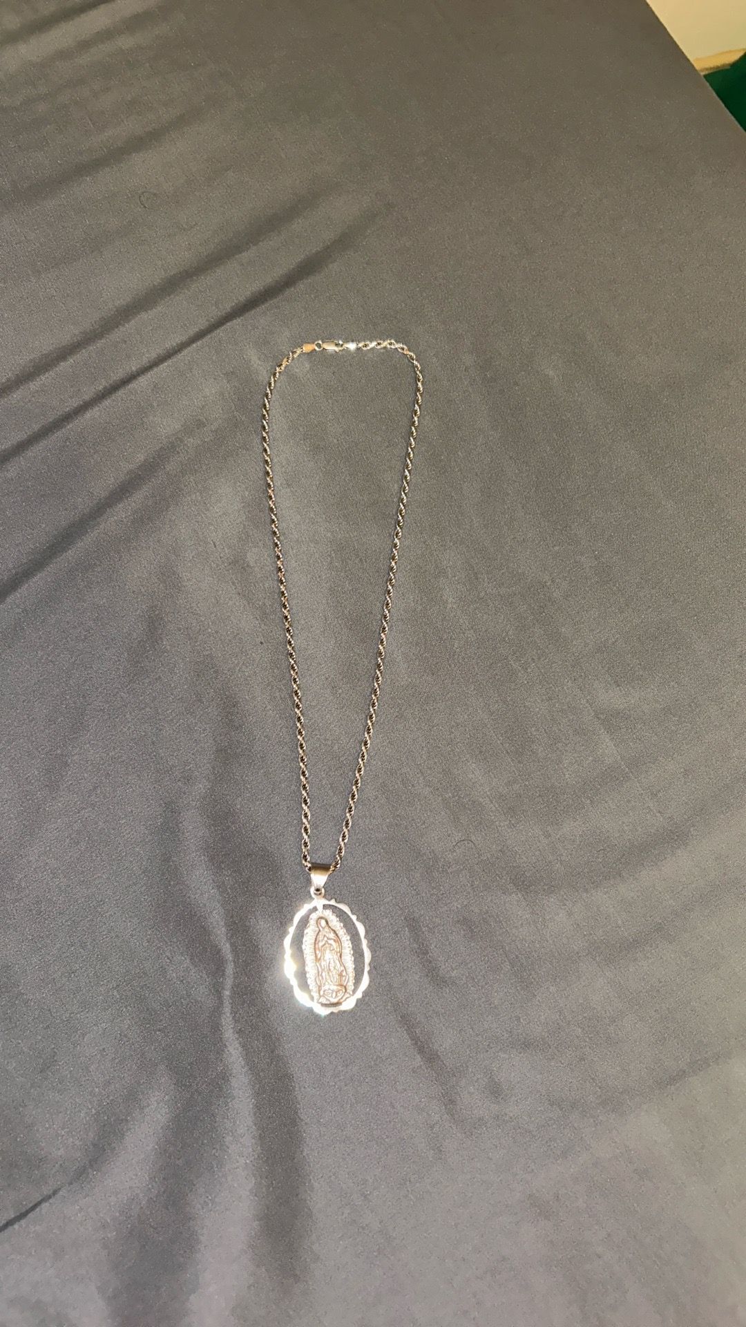 Sterling silver chain with Virgin Mary pendant