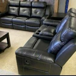 Kempten Black Power Recliner Living Room Set Same Day Delivery 