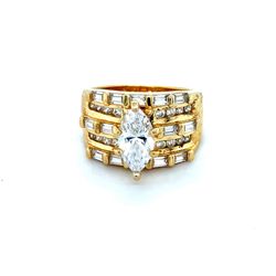 Baguette/Marquis/Round Cz 925 Gold Vermeil Ring